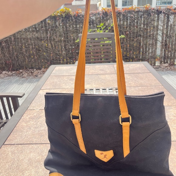 BASEBALLISM GENUINE BASEBALL LEATHER AND CANVAS Black and Tan Tote Bag - Picture 3 of 7